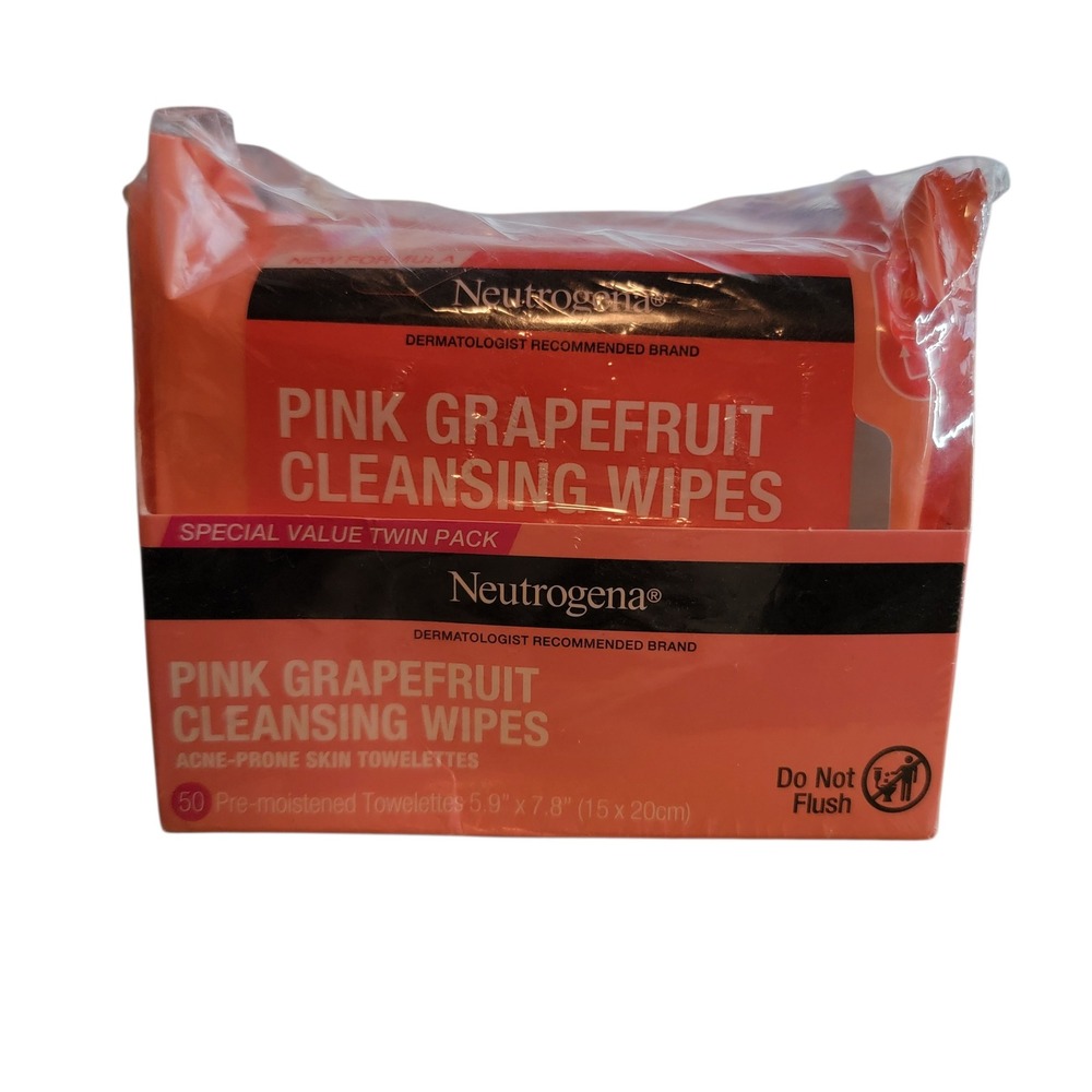 Neutrogena Pink Grapefruit‎ Cleansing Wipes Twin Pack 50 Count Acne Prone Skin